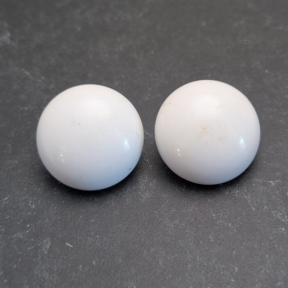 Vintage Clip On Earrings Very Large Chunky Domed White Circle - Fair Condition